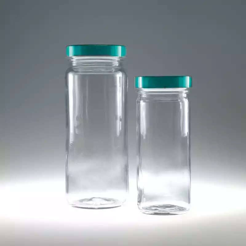 Clear Tall Straight Side Round Bottle / Jar / 장형대광구병, with Teflon Lined Cap