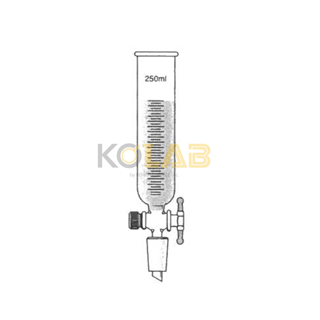 Funnel, Cylinderical, Graduated, Teflon cock, With joint / 눈금하부죠인트원통분액깔대기