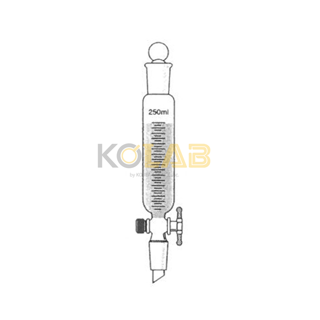 Funnel, Cylinderical, Graduated, Teflon cock, With joint / 눈금하부죠인트공전원통분액깔대기