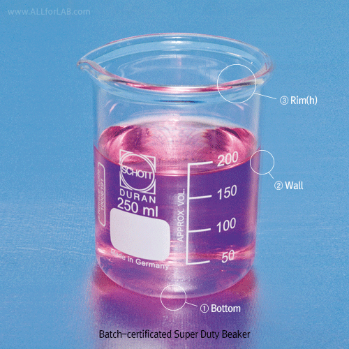 DURAN® Hi-grade Batch-certificated Super-Duty Beakers, with Reinforced Rim, 150~5,000㎖ Ideal for Heat & Impact Resistance, Low Form, Borosilicate-glass 3.3, Autoclavable, / 슈퍼듀티 비커