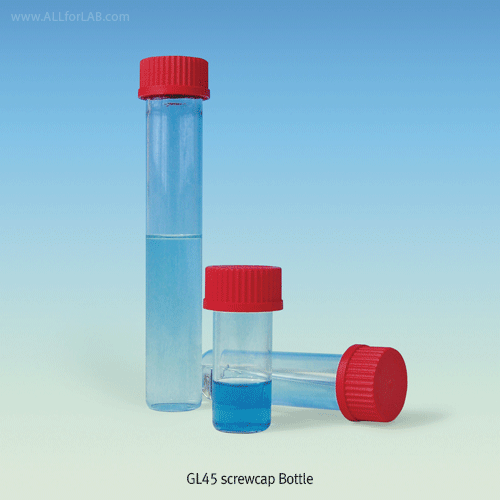 SciLab-brand® DURAN glass Screwcap Tubes & Bottles, with DURAN® Red GL-Screwcap & PTFE/seals Ideal for Heat-/Chemical-/Corrosion-resistance, “Heavy-duty” Boro-glass α3.3, Autoclavable / 다용도 적색 PBT 스크류캡 튜브, “강력/고급형” 강솔벤트 / 내열용