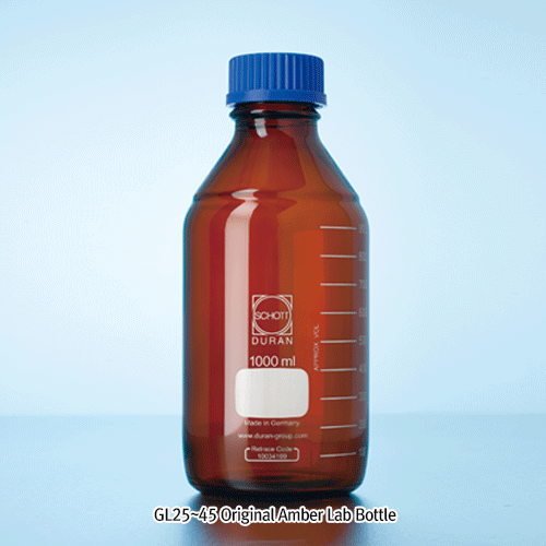 DURAN® GL25~45 Original & GLS80 Wide-neck Light-Proof Amber Laboratory Bottles, Graduated, 10~20,000㎖ with Screwcap & Pouring Ring, Autoclavable, 500nm UV Protected, / “듀란” 오리지널 & 광구 자외선 차단 갈색 랩바틀