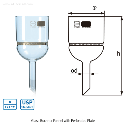 DURAN® Glass Buchner Funnel with Perforated Plate, 70~1000㎖ for Mambrane/Filter-paper/Filter-cloth, Borosilicate Glass 3.3, Φ4.8~12cm, / 글라스 부후너 깔때기