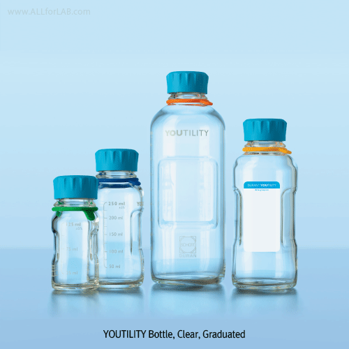 DURAN® YOUTILITY Lab-Bottles System, Graduated, 125~1,000㎖ with GL45 Screwcap & Pouring Ring & Silicone Tag, / 듀란 유틸리티 랩-바틀