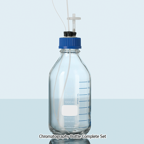 DURAN® GL45 HPLC Bottle, Complete-set with 4×P ort PP Screwcap & Seals, 500 & 1,000㎖ for od.Φ1.6 & Φ3.2mm Tubes, with Blue Graduation, / HPLC 바틀 세트