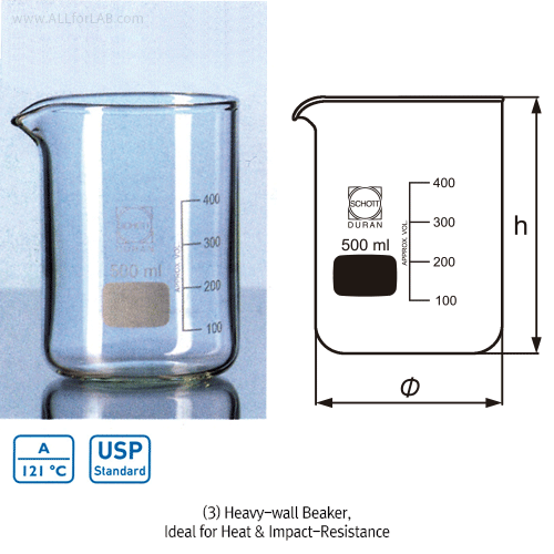 DURAN® Hi-grade Impact-Resist. Beakers with Max-Thickness & Heavy-wall, 100~20,000㎖, / 내충격용 비커