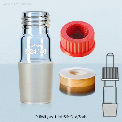 Multiuse Glass Screw-adapter Set, for Vacu-Stirrer Guide or Thermometer/Tubing Holder, for Φ6~14mm-Grip 다용도 스크류 어댑터 셋트, with DURAN® PBT GL-Opentop Screwcap/PTFE-Silicone O-Ring Seal/ Joint, Anti-Chemical, 200℃-stable