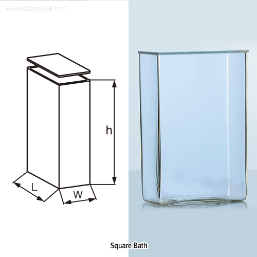 DURAN® Glass Square Bath, with Ground-Top & Lid, DURAN® / 4각 수조와 뚜껑