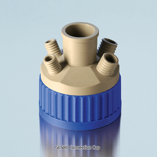 DURAN® GLS80 Connection Cap, with Central 29/32 & 4-Port (GL18: id Φ3.2~Φ12mm) Ideal for Safe Transfer of Liquid, Autoclavable / GLS80 바틀용 센트럴 29/32 & 4구(GL18) 스크류캡 & 부품