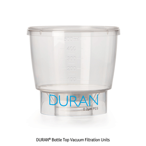 DURAN® TILT GL56 Media Bottle & Bottle Top Vacuum Filter System, Unique 45° TILT Position, 500㎖ with White GL56 PP Screwcap, 2-positioned Bottom, Borosilicate α3.3 glass, GL56 틸트 바틀 & 진공 여과장치