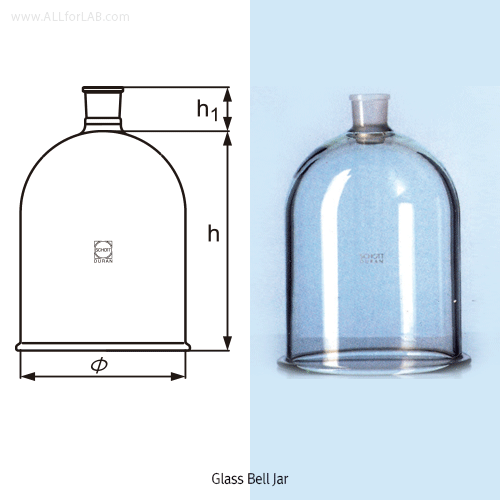 DURAN® Glass Bell Jars, with Joint 34/35 Socket joint, for Vacuum Suitable for Vacuum Use, Borosilicate Glass 3.3, / 글라스 진공 벨자