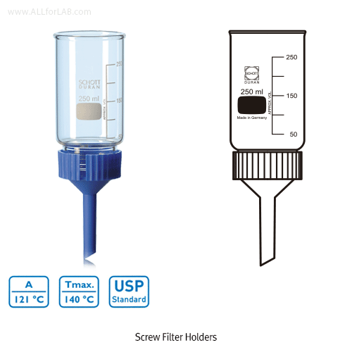 DURAN® Screw Filter Holders, Screw Holder type, 30 / 250 / 1000㎖ for Vacuum filtration, Disc Φ25, 50 or 90 mm, / 진공여과장치